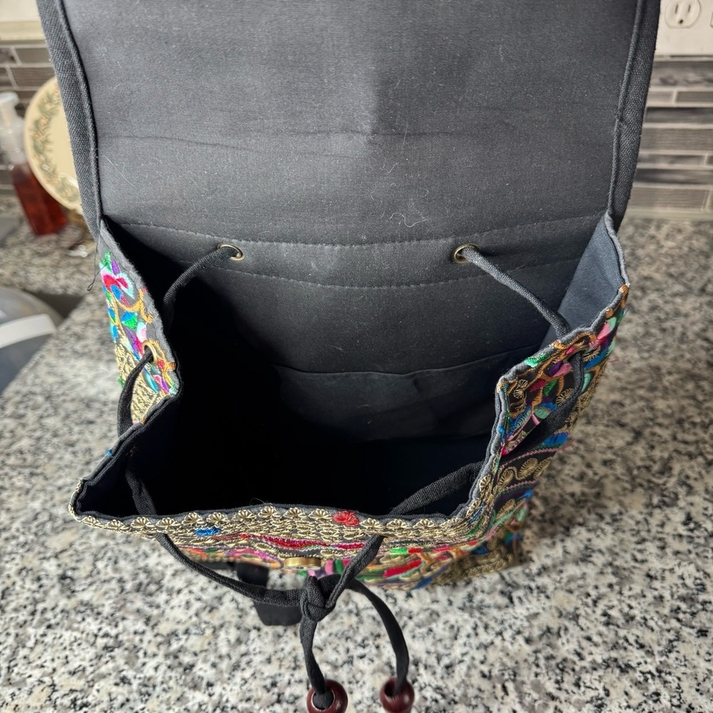 Women's Vintage Unique Cute Canvas Backpack Purse with Floral Embroidery - Picture 11 of 13